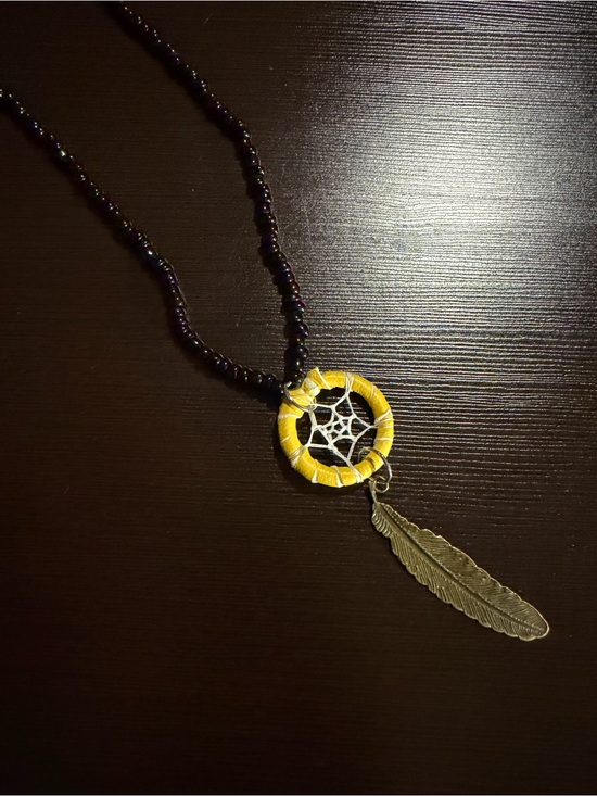 Jewelry - Yellow Dreamcatcher Pendant Necklace with Feather Charm